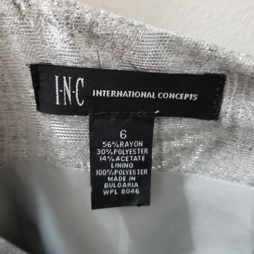 INC Sleeveless Sheath Dress Grey/Silver Metallic Paisley Print Sz 6 Classiccore - Picture 7 of 16